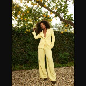Gabrielle Union Women's Vibrant Canary Yellow Wide Leg Trouser Pants Suit Size S
